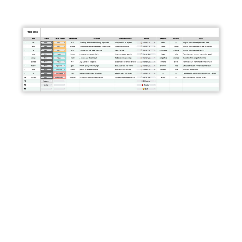Spanish Vocabulary Tracker
