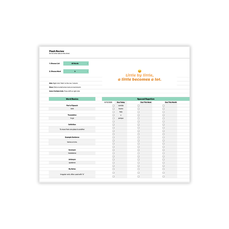 Spanish Vocabulary Tracker